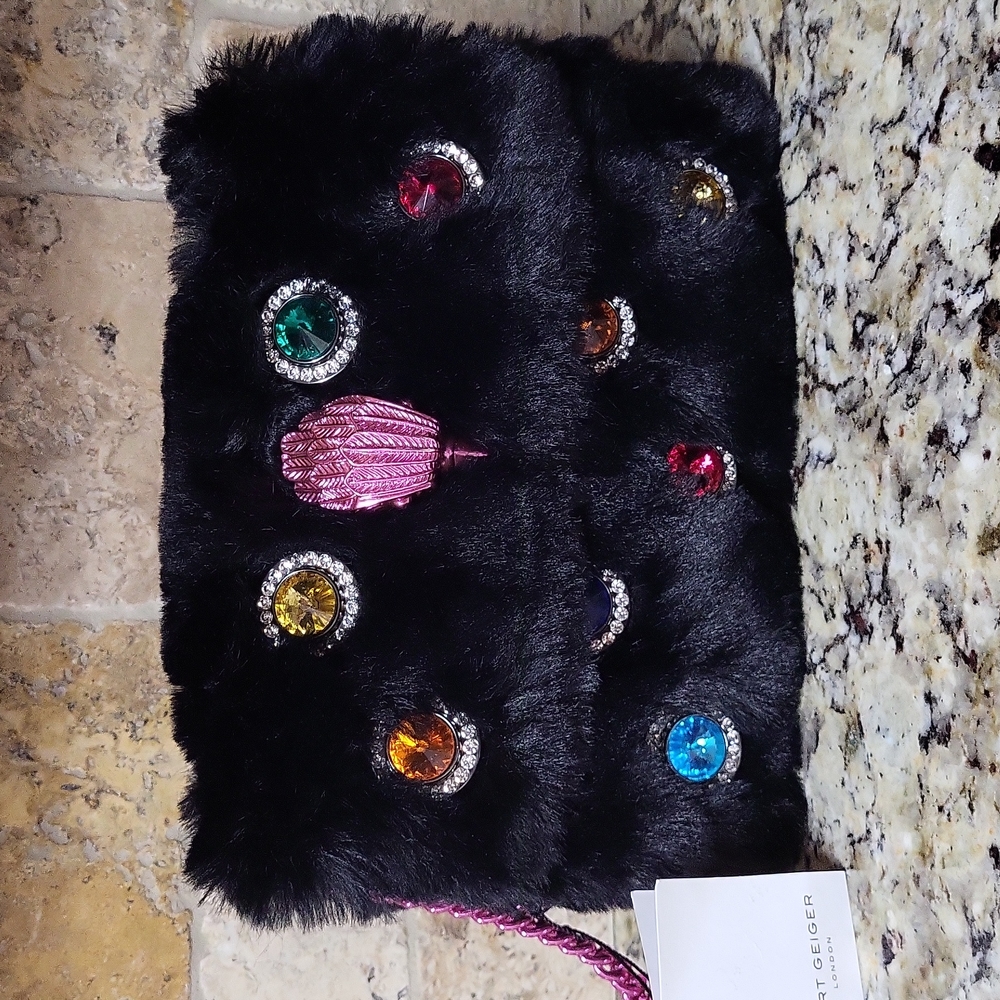 NWT Kurt Geiger Jeweled Faux Fur Kensington Bag